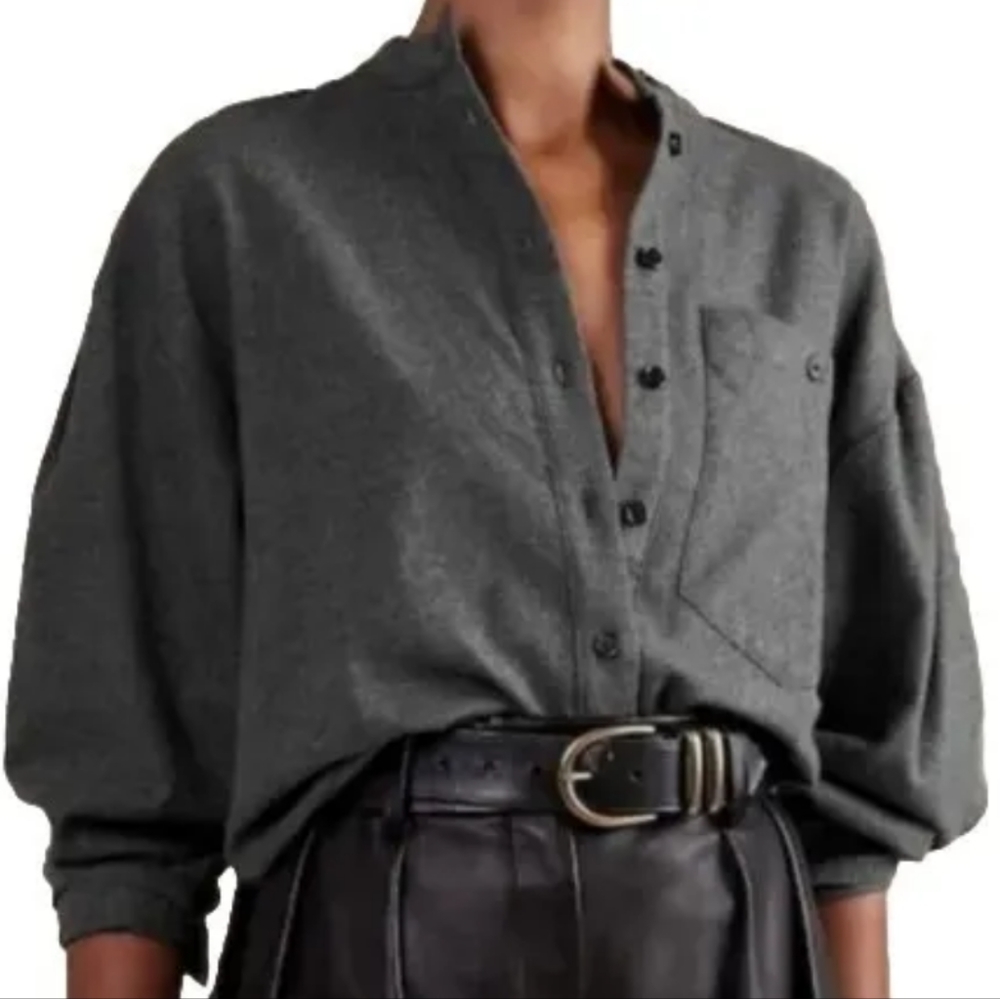 Banana Republic Shirt Piazzo Flannel Gray Cropped Button Up Pocket Oversized XS